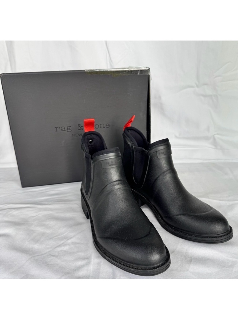 Rag & Bone Dartford Black Rubber Rain Chelsea Ankle Boot Winter Women’s size 9